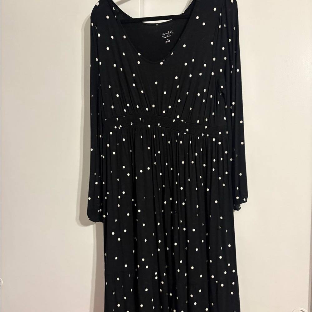 Isabel Maternity Black and White Polka Dot Long Sleeve Dress